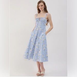 Floral Blue Midi Dress Sim + Sam NWT Medium Hydrangea Floral Dress